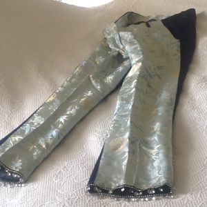 Asian inspired pants, silk and crystal embellishments